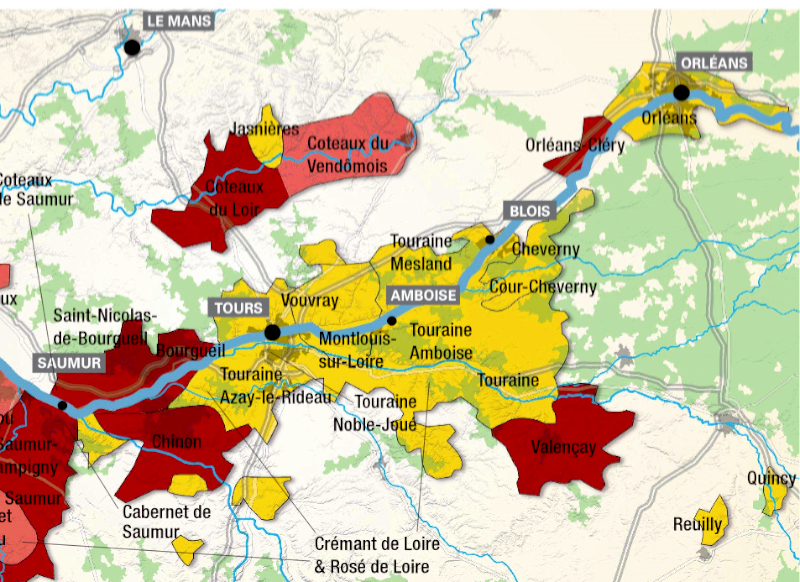 Carte des AOC de Loire